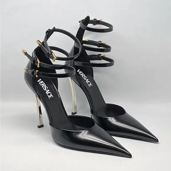 Versace Pin Point Leather Ankle Strap Pumps - Picture 3 of 14